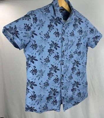 MARC ANTHONY Shirt Mens Small Blue Floral Button-Up Luxury Slim Fit Short Sleeve • $14.88