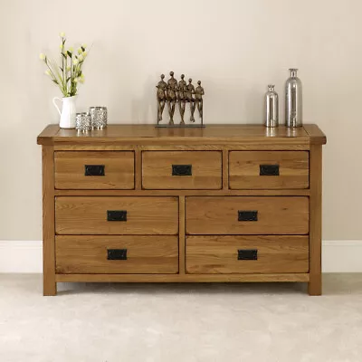 Rustic Oak Large Wide 7 Drawer Chest Of Drawers - Bedroom Furniture - RS07 • £479