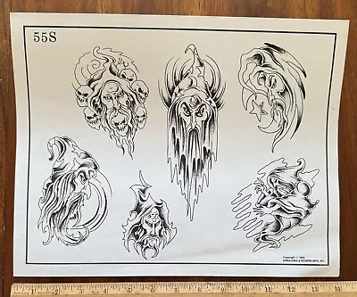 Vintage 1993 55S Spaulding & Rogers Tattoo Flash Sheet Wizard Face Skulls • $16.99