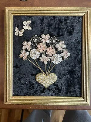 Vintage Jewelry Art Floral Collage Framed • $2.99