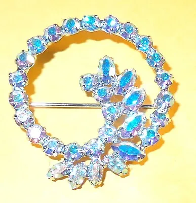 HTF Vintage Signed B. David Round Swirl Brooch Pin Clear Aurora B. Rhinestones • $20.95