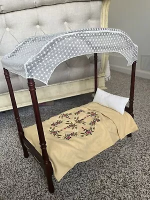 American Girl Doll - Caroline’s 4 Poster Canopy Bed & Bedding - Wood • $134.99