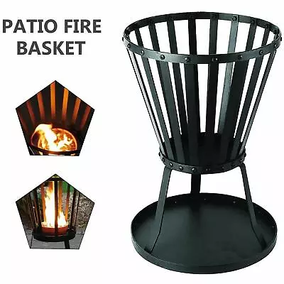 £18.99 • Buy Garden Fire Pit Basket Log Burner Patio Heater With Lid Brazier Round Black