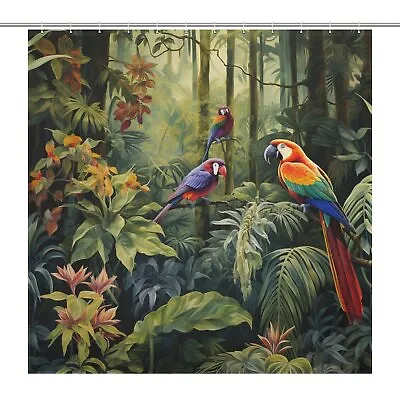 Parrot Paradise Rainforest Shower Curtain Waterproof Bathroom Jungle Theme • £22.78