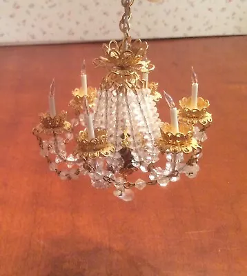 Dollhouse Miniatures Vintage Handcrafted Ornate 6 Arm Crystal Chandelier • $295