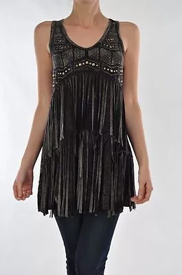 Black T-party 2 Layer Fringe Top With Western Bejeweled #vrs22342 • $17.99