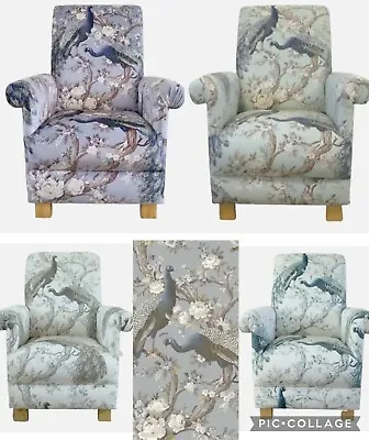 Laura Ashley Adult Chair Armchair Belvedere Soft Truffle Fabric Peacocks Blue  • £299.95