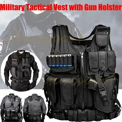 Military Tactical Vest With Gun Holster Police Assault Combat Assault Gear • $22.99