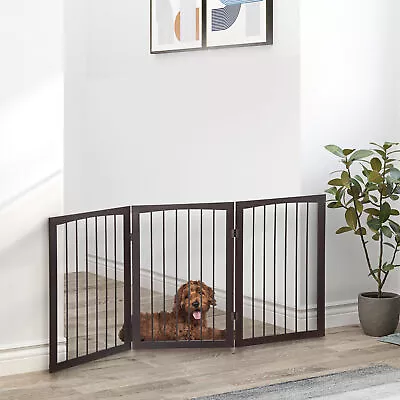 Folding Pet Gate Dog Fence Child Safety Indoor Durable Free Standing Pine Wood • £33.99