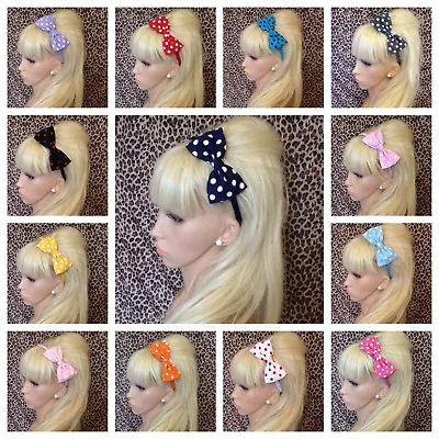 £4 • Buy Polka Dot Spotty Spot Cotton Fabric Alice Hair Head Band 4  Fabric Side Bow Girl
