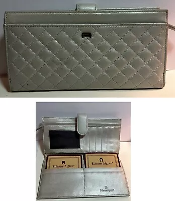 Vintage Etienne Aigner Quilted Silver Leather Checkbook Clutch Wallet 4 Bag • $22.99