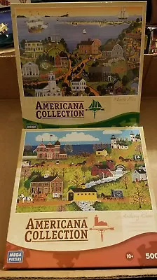 Americana Collection 2 X 500pc Puzzles Plymouth Mass Sealed Twins Open Complete • $20