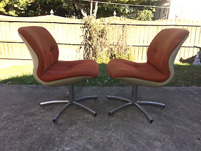 Vintage 70s 80s Computer Age Mid Century Office Desk Lounge Chairs Orange  • $382.50