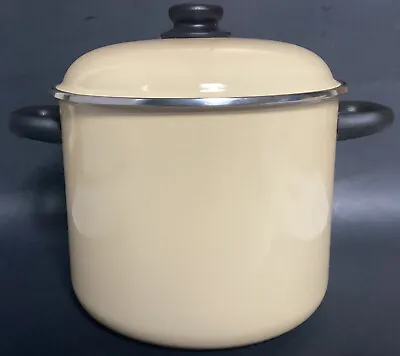 Vintage Beige Megaware Enamel Stock Pot/Kettle W Lid - 9 Qt Spain • $28