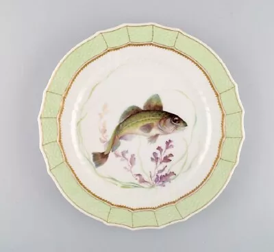 Royal Copenhagen Fish Plate With Green Edge Gold Decoration And Fish Motif. • $540