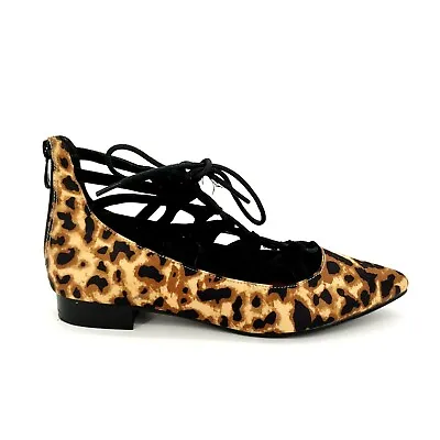 Midnight Velvet Womens Ballet Cut Out Shoes Brown Black Leopard Print Lace Up 8M • $12