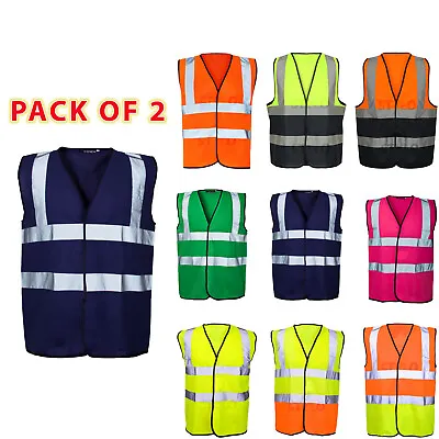 £5.99 • Buy 2 Pack Hi Vis Viz Vest High Visibility Work Waistcoat Reflective Safety Security