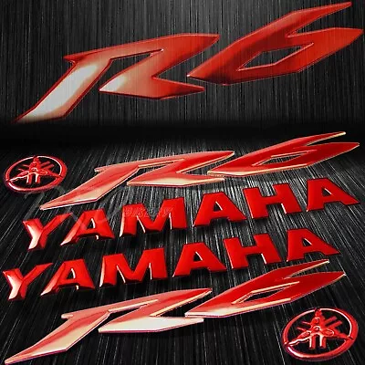 8  3D Vinyl Logo&Letter Decal+6  Fairing Body Sticker YZF-R6/R6S/600 Chrome Red • $23.88