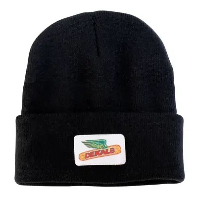Dekalb Beanie Black With White Patch Toboggan Winter Cap Adult One Size NEW • $18.95
