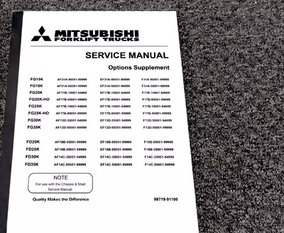 Mitsubishi FD20K Forklift OPTIONS Service Repair Manual Supplement 99719-91100 • $209.30