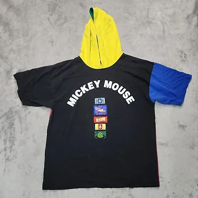VTG Mickey Mouse Color Block Short Sleeve Hoodie Size L / XL • $32.30
