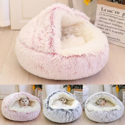 Pet Dog Cat Bed Round Plush Kitten Warm Sleeping Nest Bed Cat Igloo Cave House • £10.95