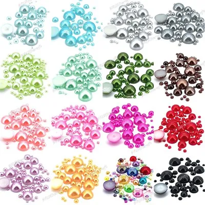 Flat Back Pearl Rhinestones Half Round Beads Face Gem Nail Art Card Making Craft • £1.99