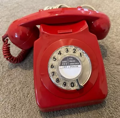 Vintage Lacquer Red GPO 746 Rotary Dial Telephone - Diakon Handset - Brit Retro • £24.99