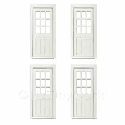 4 X Dolls House Miniature White Painted 9 Panel Glazed Wood Doors • £24