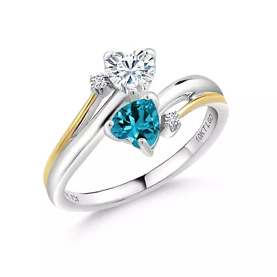 925 Silver And 10K Yellow Gold Moissanite By Charles & Colvard And London Blue • $134.99