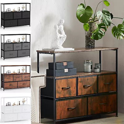 KPUY Open Media Center Dresser Storage Chest Of 5 Fabric Drawer Cabinet TV Stand • $91.49