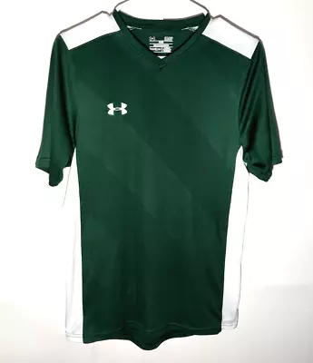 Under Armour V-Neck Jersey Shirt | Polyester Green HeatGear | Mens Small • $15.95