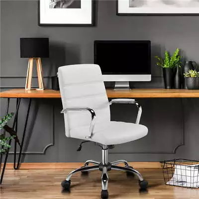 Office Desk Chair Mid-Back PU Leather Executive Conference Swivel Chair With Arm • $110.67
