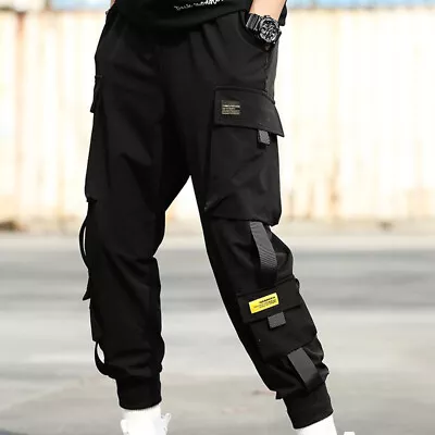 Mens Street Hip Hop Trousers Multi Pockets Cargo Elasticated Stretch Waist Pants • $12.56