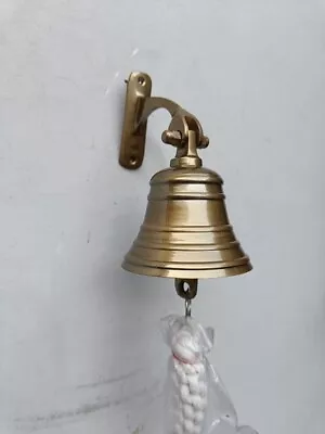 Antique Brass Ship Bell Nautical Hanging Door Bell With Wall Mounted Bracket • $62.18