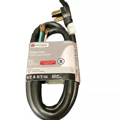 UTILITECH 6FT 4-Wire/Prong Range Cord 6/2 & 8/2 Gauge 50 Amp # 0118694 • $22