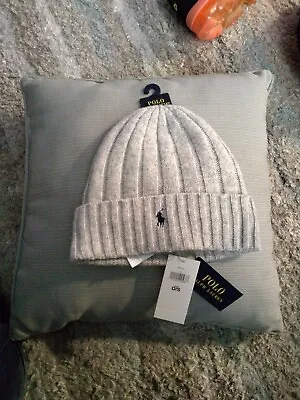 POLO RALPH LAUREN MEN'S SIGNATURE LOGO  WOOL Gray Grey BEANIE  NEW NWT • $28.95