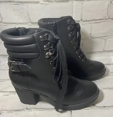 Mia Black 3  Chunk Heel Zip Up Ankle Boots Size 8 Farah / GS4218253B • $16