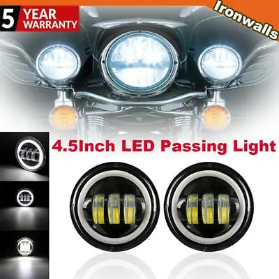 $53.77 • Buy Pair 4.5  Inch LED Passing Lights Black Fog Spot Lamp For Harley Davidson 4-1/2 