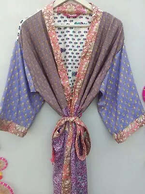 Indian Beach Wear Long Silk Kimono Birthday Gift For Her Woman's Clothing B-858 • $50.90