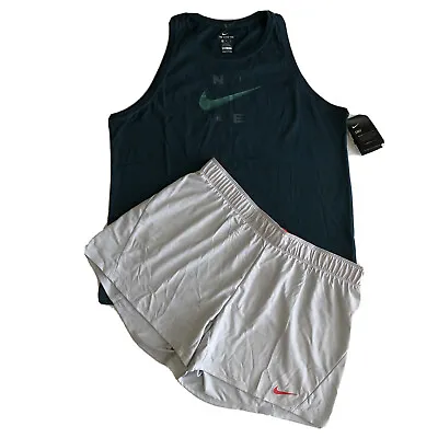 Nike Women’s Trainning Gray Short/Top Tank Workout Outfit Gym Set Sport  Sz XL • $80.93
