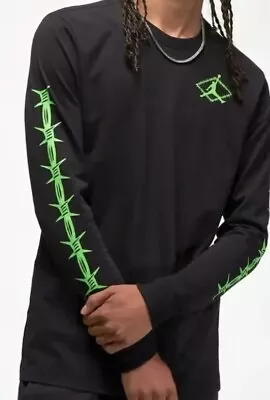 Nike Jordan Flight MVP Men's Long Sleeve T-Shirt Black Green Medium RRP £39.95 • £31.72