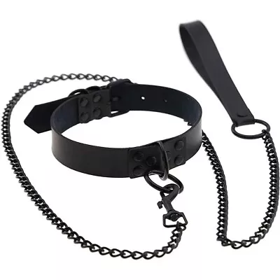 Punk Women Leather Collar Necklace Choker Neck Harness Chain Leash Belt Necklace • £7.10