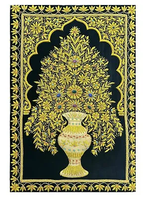 Rugs Jewel Carpet Wall Hanging Flower 2' X 3' Hand Embroidery Gemstone Zardozi • $212.50