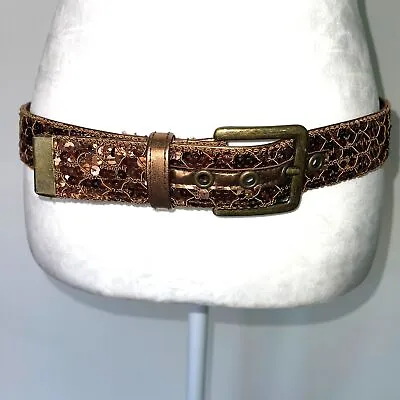 Vintage Womens Belt Copper Size Large Sequin Brass Buckle Adjustable Waist Glam • $34.71