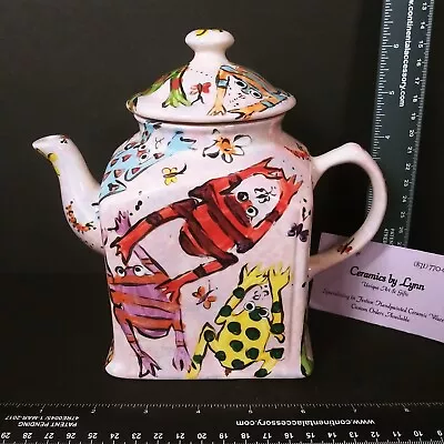 Lynn Strange Ceramic Hand-painted Pink Teapot Frog Bugs Whimsical Design Signed  • $89