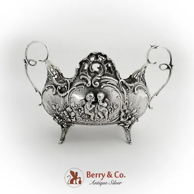 Antique Ornate Floral Scroll Bowl Cherub Decorations 800 Silver • $212