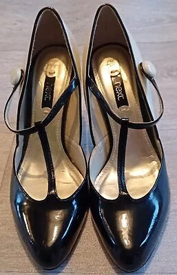 Womens Next  Patent Look Black And Cream High Heel T Bar Shoes Size 4.5 • £9.50