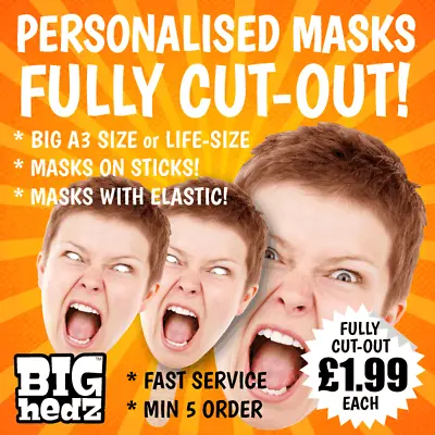 PERSONALISED FACE MASKS On ELASTIC HEN Do STAG NIGHT PARTY Card Photo 5 10 Bride • £1.99