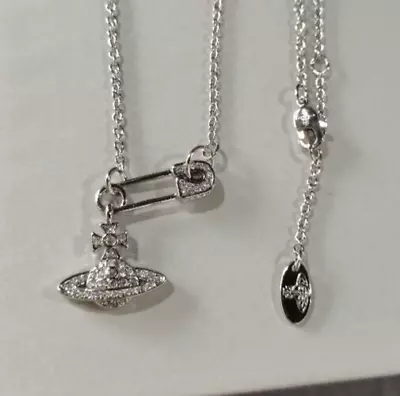 Vivienne Westwood Orb Safety Pin Necklace Silver Chain Pendant Outlet Authentic • $98.99